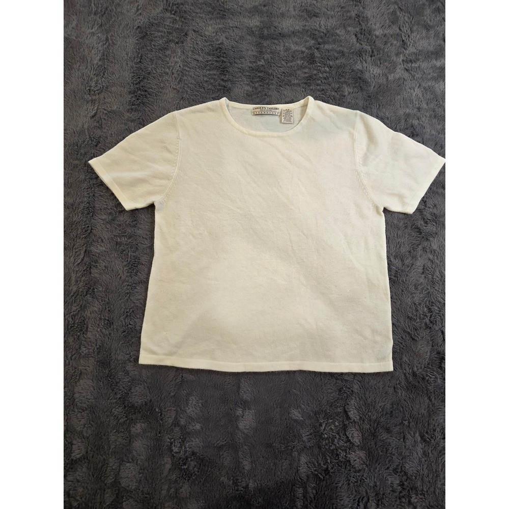 Carolyn Taylor Essentials Cream‎ Knit Short Sleeve Sweater Top Crew Neck Medium